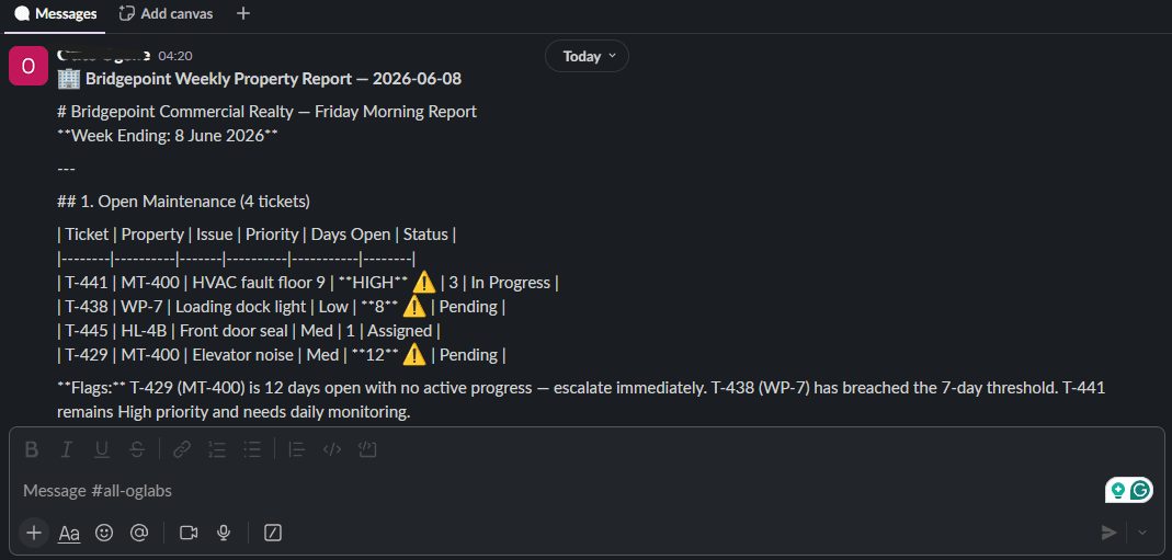 Bridgepoint Weekly Ops Report โ n8n + Claude Automation